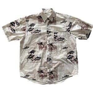 Munsingwear Men's Size M Short Sleeve Button Up Fish Boat Canoe 100% Cotton